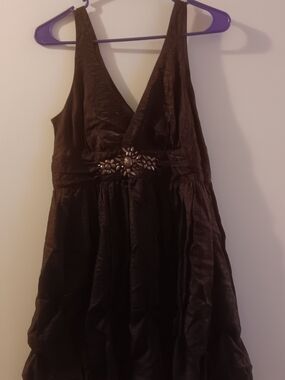 Vintage Y2k Katia Brown Embellished V-Neck Mini Dress